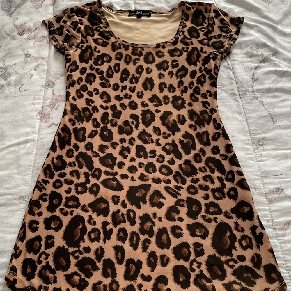 Derek Heart animal print lined round neck mini dress, size M boho Y2K party boho